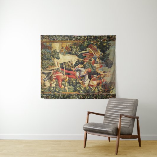 一角獣が見つかるファンタジーの花、フローラ タペストリー (インサイチュ(横))