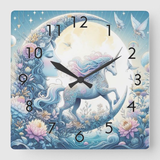 一角獣と月 スクエア壁時計 (正面)