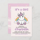 一角獣のベビーシャワーの招待 招待状 (正面/裏面)