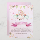 一角獣のベビーシャワーサンキューカード サンキューカード (正面/裏面)