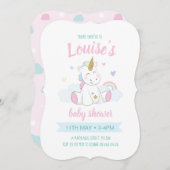 一角獣のベビーシャワー招待状、かわいい一角獣 招待状 (正面/裏面)