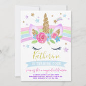 一角獣の招待誕生日パーティーの虹の一角獣 招待状 (正面)