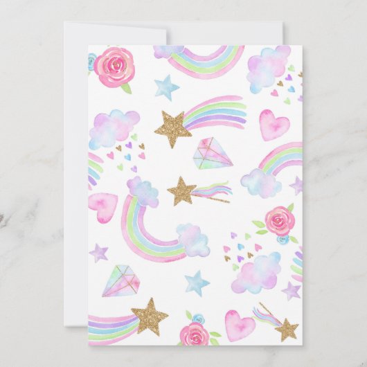 一角獣の招待誕生日パーティーの虹の一角獣 招待状 (裏面)