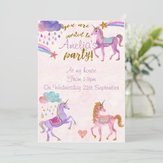 一角獣の誕生会の招待状や招待状 招待状 (スタンド正面)