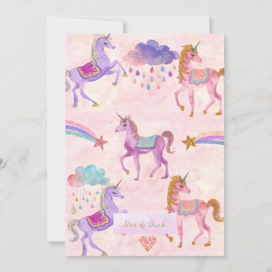 一角獣の誕生会の招待状や招待状 招待状 (裏面)