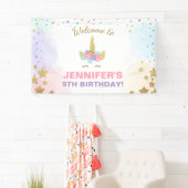 一角獣の誕生日バナー魔法のピンクと金ゴールド 横断幕 (インサイチュ)