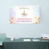 一角獣の誕生日バナー魔法のピンクと金ゴールド 横断幕 (トレードショー)