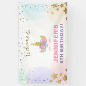 一角獣の誕生日バナー魔法のピンクと金ゴールド 横断幕 (縦)