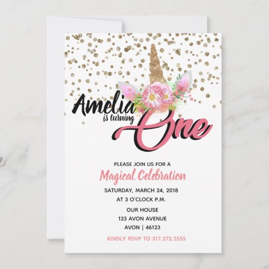 一角獣の誕生日招待状 招待状 (正面)