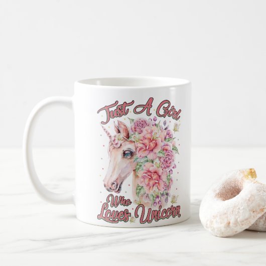 一角獣を愛する女の子 コーヒーマグカップ (ドーナツ)