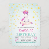 一角獣カラフル少女子供誕生パーティー 招待状 (正面/裏面)