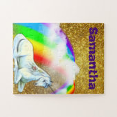 一角獣パーソナライズされた金ゴールドキッズプレゼント ジグソーパズル (横)