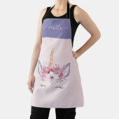 一角獣フローラピンクと紫ガーリーの可愛い エプロン (インサイチュ)