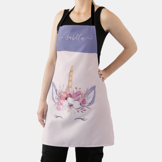 一角獣フローラピンクと紫ガーリーの可愛い エプロン (インサイチュ)