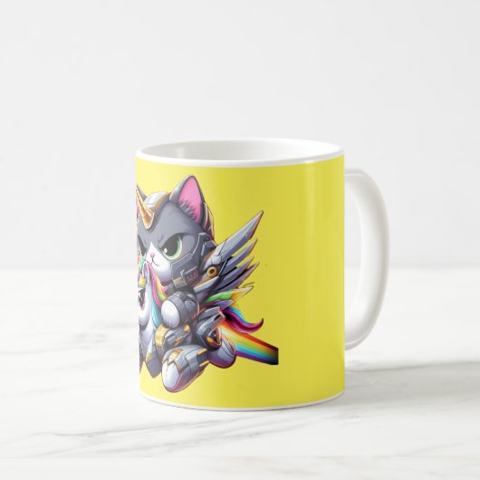 一角獣ロボットイエローに乗る猫 コーヒーマグカップ (正面右)