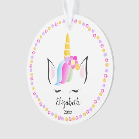 一角獣冠可愛い女の子写真クリスマス オーナメント (正面)