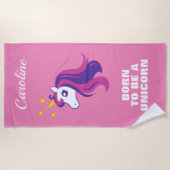 一角獣生まれのかわいいピンク色のピンクパーソナライズされた色になる ビーチタオル (正面)