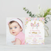 一角獣誕生日可愛いフローラ少女写真 招待状 (スタンド正面)