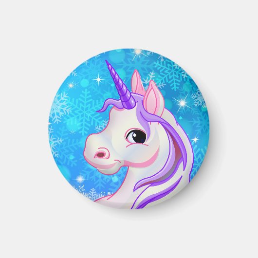 一角獣顔と雪片の背景。 マグネット (正面)