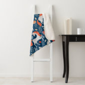 一角獣、ウサギ、鳥、青地に花 シェルパブランケット (インサイチュ)