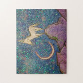 一角獣(ユニコーン)が三日月のモーメントを持つ山の上に止まった ジグソーパズル (縦)