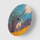 一角獣（ユニコーン）が月を見る ラウンド壁時計 (傾斜)