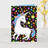 一角獣(ユニコーン)と花誕生日カード カード (黄色い花)