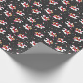 一角獣（ユニコーン）のかわいいクリスマス·チャーコールに乗るサンタ ラッピングペーパー (角)