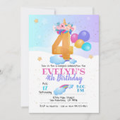 一角獣(ユニコーン)の招待、4歳の誕生日 招待状 (正面)