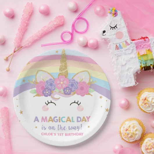 一角獣(ユニコーン)の誕生日パーティー虹かわいい ペーパープレート (パーティー)