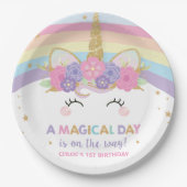 一角獣（ユニコーン）の誕生日パーティー虹かわいい ペーパープレート (正面)
