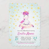 一角獣(ユニコーン)カラフルのベビーシャワーが女の子にまく 招待状 (正面/裏面)