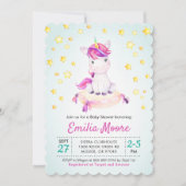 一角獣（ユニコーン）カラフルのベビーシャワーが女の子にまく 招待状 (正面)