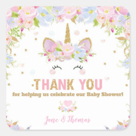 一角獣（ユニコーン）ベビーシャワーシールラベルに感謝 スクエアシール