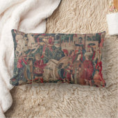 一角獣(ユニコーン)中世アート-狩人が城に戻る ランバークッション (ブランケット)