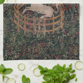 一角獣(ユニコーン)狩り中世アート-ガードで一角獣(ユニコーン)の休憩所 キッチンタオル (折り畳み)