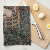 一角獣(ユニコーン)狩り中世アート-ガードで一角獣(ユニコーン)の休憩所 キッチンタオル (四つ折り)