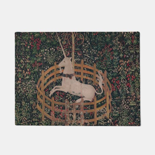 一角獣(ユニコーン)狩り中世アート-ガードで一角獣(ユニコーン)の休憩所 ドアマット (正面)