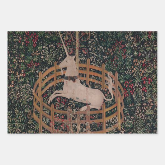 一角獣（ユニコーン）狩り中世アート-ガードで一角獣（ユニコーン）の休憩所 ラッピングペーパーシート (正面2)