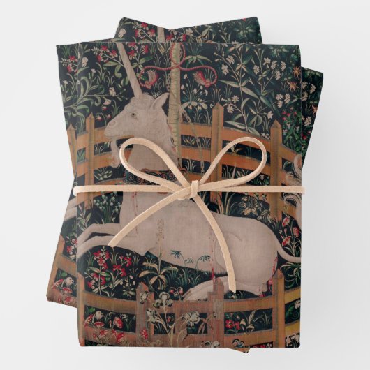 一角獣（ユニコーン）狩り中世アート-ガードで一角獣（ユニコーン）の休憩所 ラッピングペーパーシート (インサイチュ)