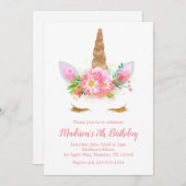 一角獣(ユニコーン)誕生会水彩花 招待状 (正面/裏面)