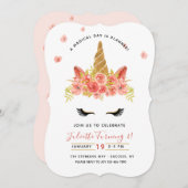 一角獣（ユニコーン）誕生日パーティーの招待 招待状 (正面/裏面)