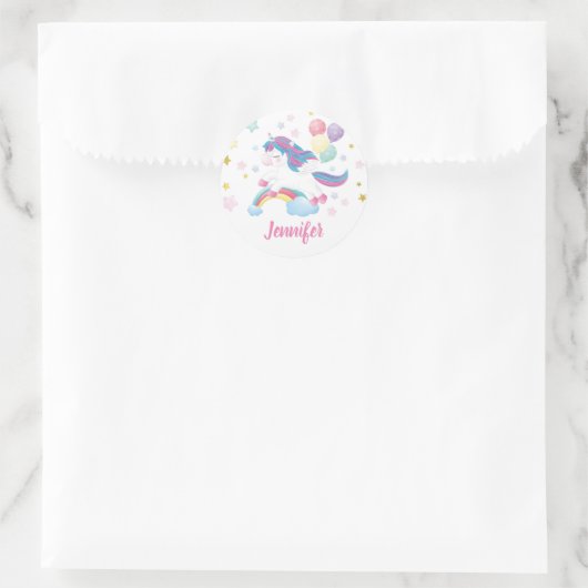 一角獣(ユニコーン)誕生日パーテカスタマイズィーの名称 ラウンドシール (バッグ)