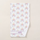 一角獣(ユニコーン)顔のかわいパーソナライズされたい柄の子ども バスタオルセット (ハンドタオル)