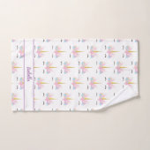 一角獣(ユニコーン)顔のかわいパーソナライズされたい柄の子ども バスタオルセット (ハンドタオル)