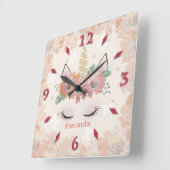 一角獣、一角獣の顔、パーソナライズされた丸時計 スクエア壁時計 (傾斜)