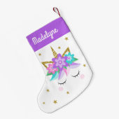 一角花パーソナライズされた星名紫 スモールクリスマスストッキング (裏面 (吊り時))