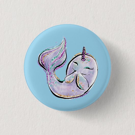 一角鯨 ユニコーンのクジラ 缶バッジ (正面)