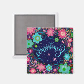 一貫性おもしろいブルーフローラモダン検査 マグネット (正面/裏面)