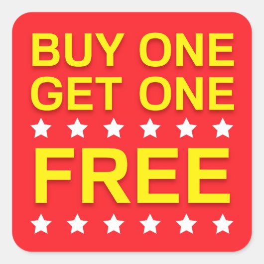 一買つ無料の赤い黄色の小売用ステッカーを得る スクエアシール (正面)